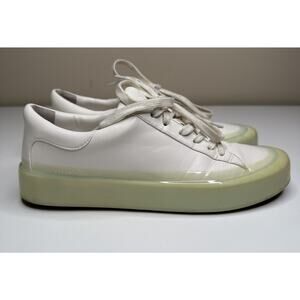 Vince Gabi Dipped Sneaker Womens 9M White Faux Leather Green Midsole Low Lace Up